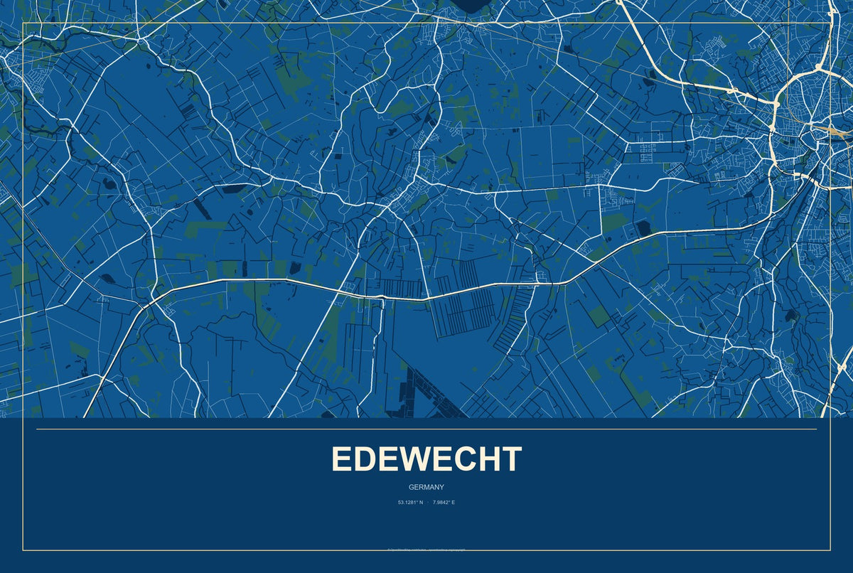 Edewecht, Germany City Map Aluminum Sign in Harbor Cobalt style