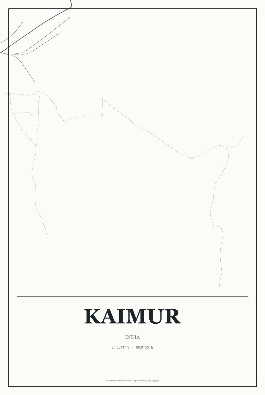 Kaimur, India City Map Aluminum Sign in Gallery Air style