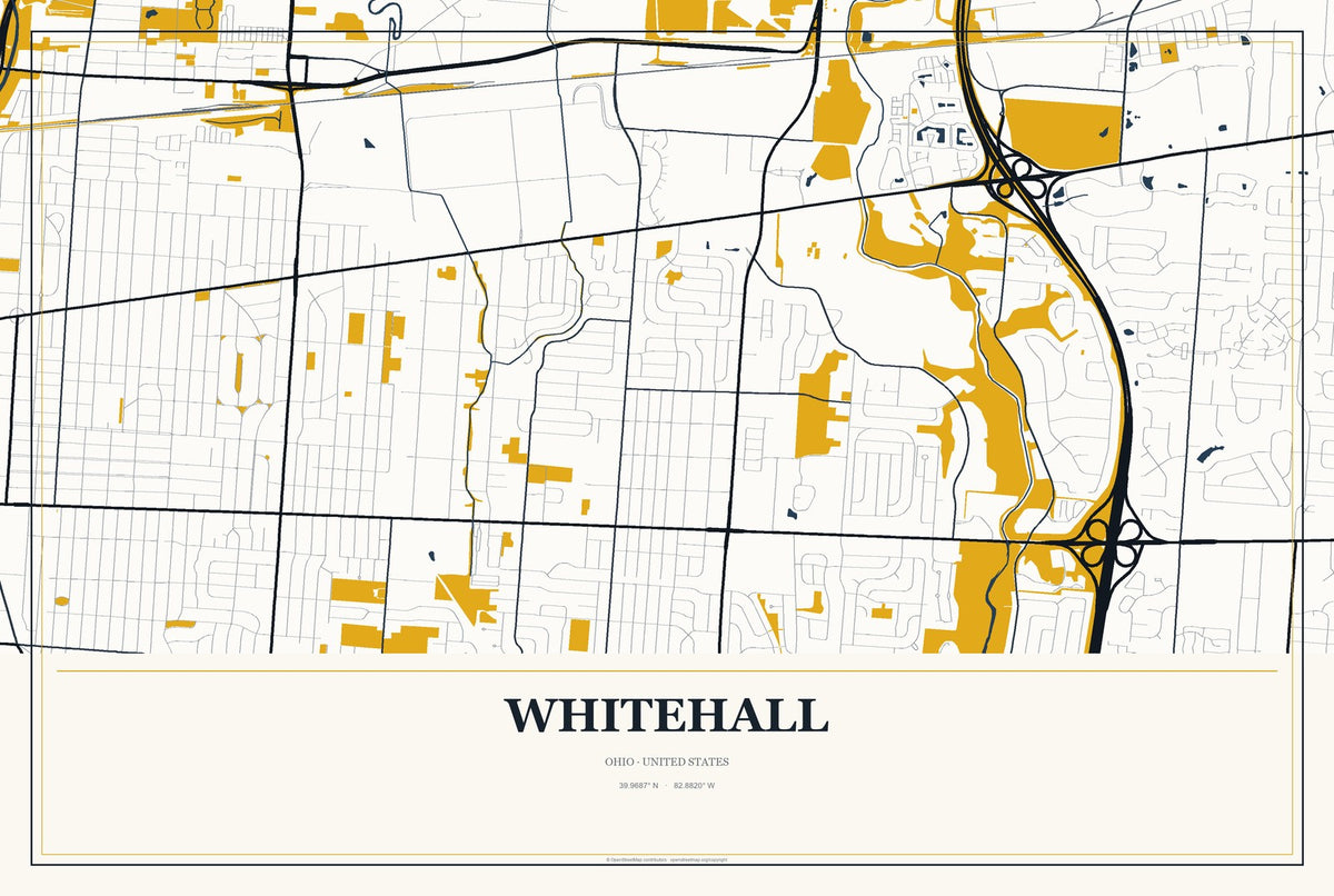 Whitehall, Ohio City Map Aluminum Sign in Citrine Modern style