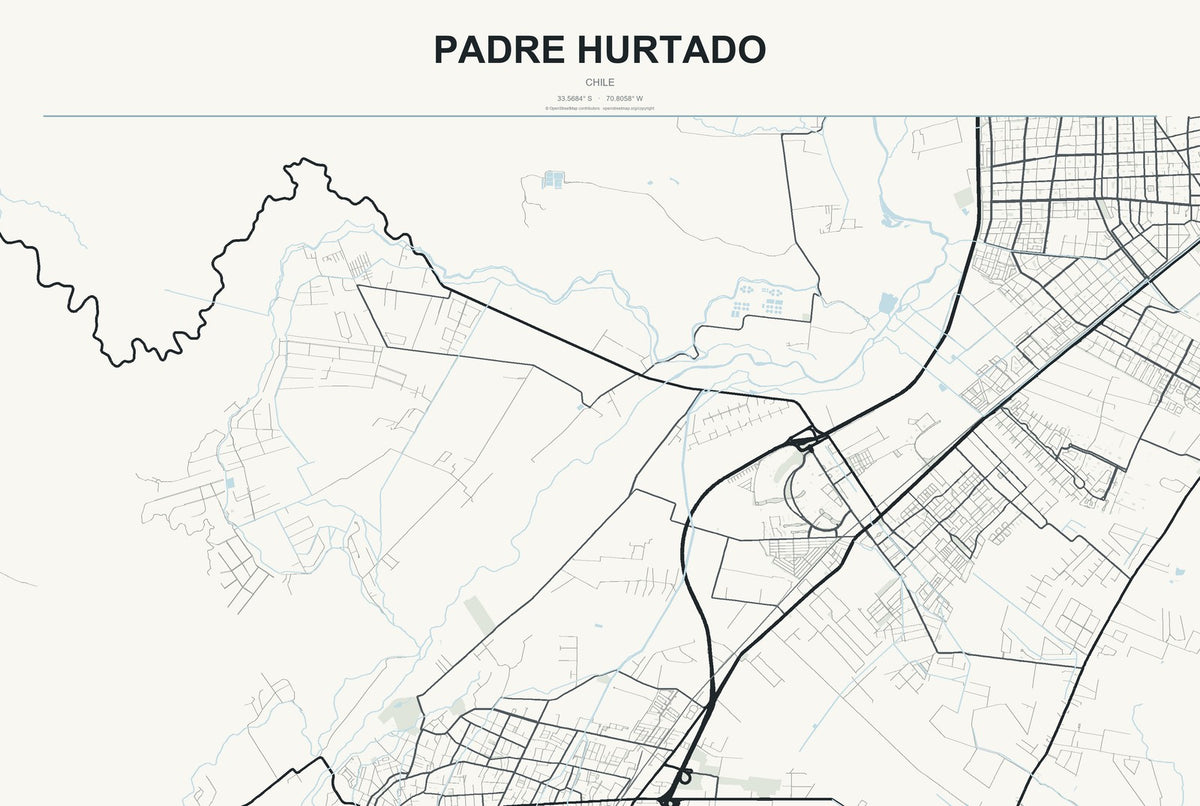 Padre Hurtado, Chile City Map Aluminum Sign in Headline Atlas style