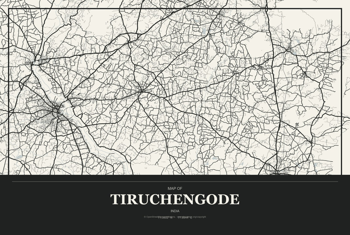 Tiruchengode, India City Map Aluminum Sign in Museum Plaque style