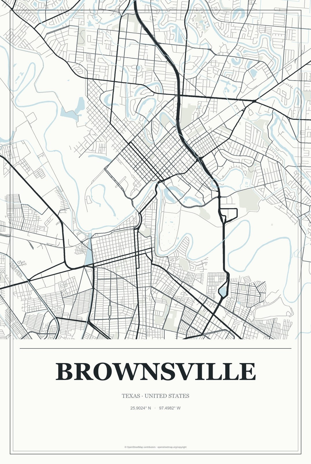 Brownsville, Texas City Map Aluminum Sign in Gallery Air style