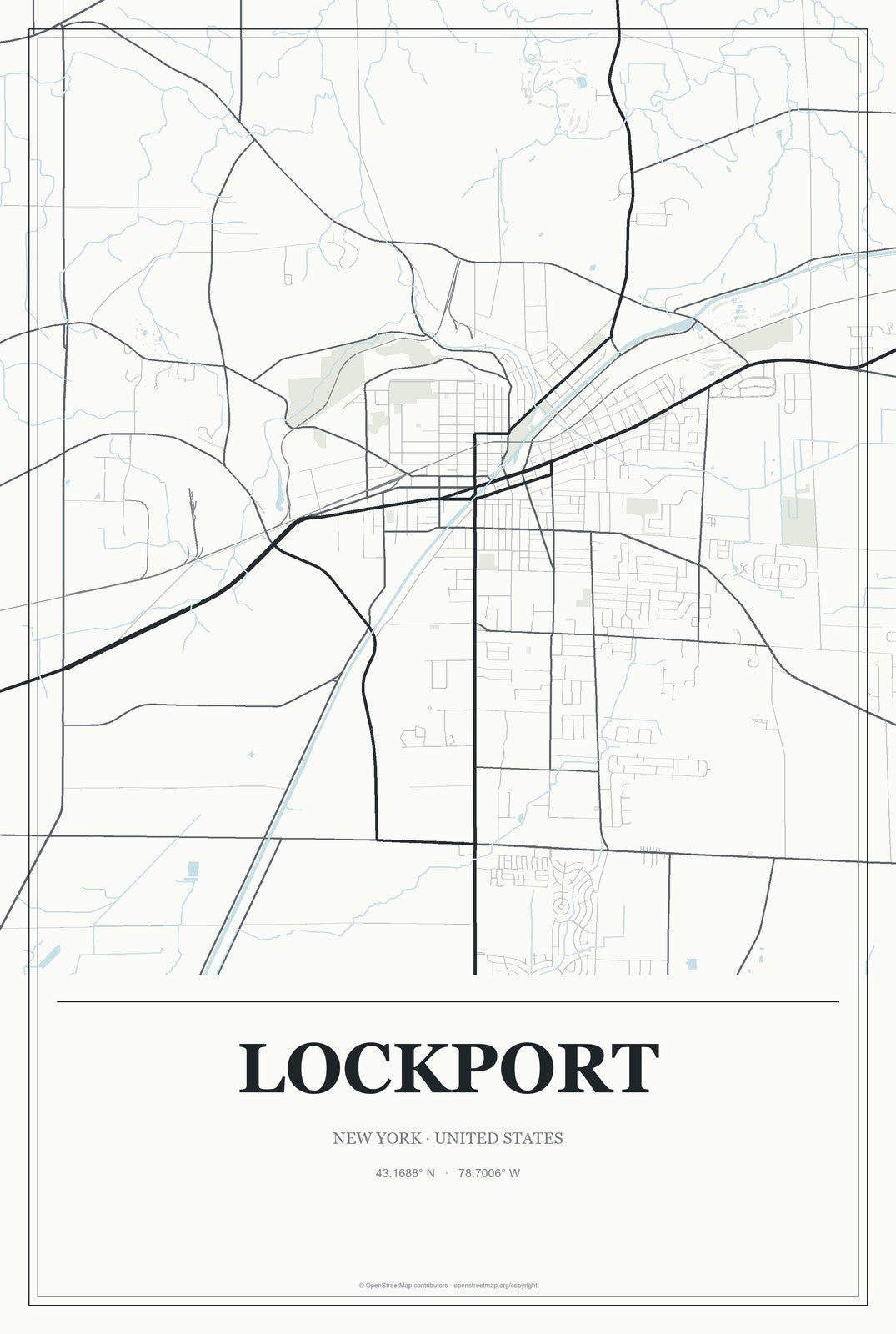 Lockport, New York City Map Aluminum Sign in Gallery Air style