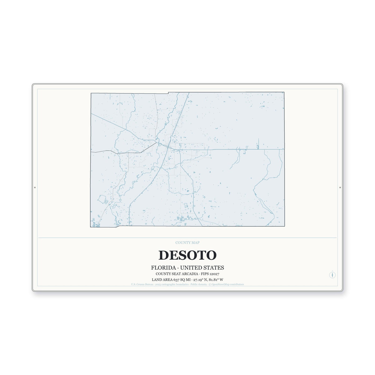 DeSoto County, Florida Map Aluminum Sign in Gallery Air style