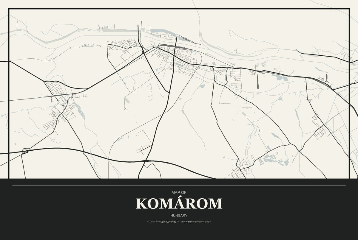 Komárom, Hungary City Map Aluminum Sign in Museum Plaque style