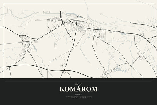 Komárom, Hungary City Map Aluminum Sign in Museum Plaque style