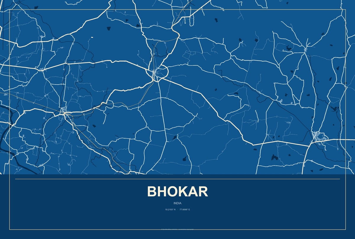 Bhokar, India City Map Aluminum Sign in Harbor Cobalt style