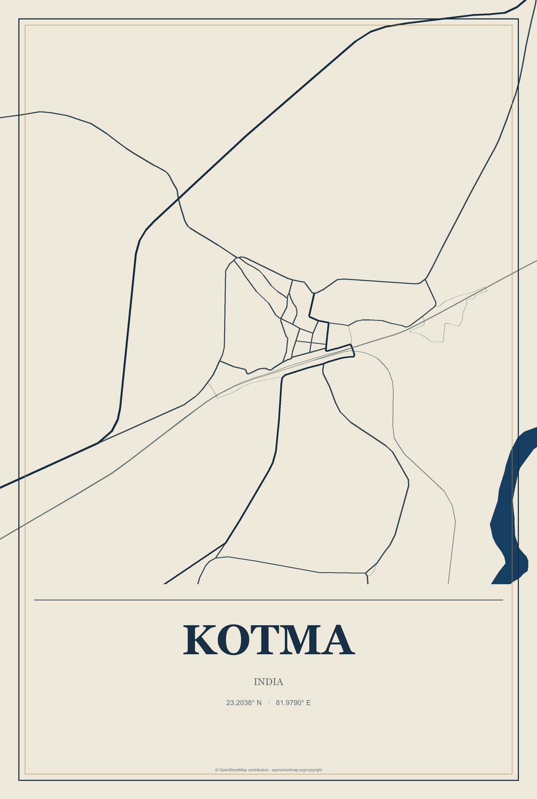 Kotma, India City Map Aluminum Sign in Coastal Cutout style