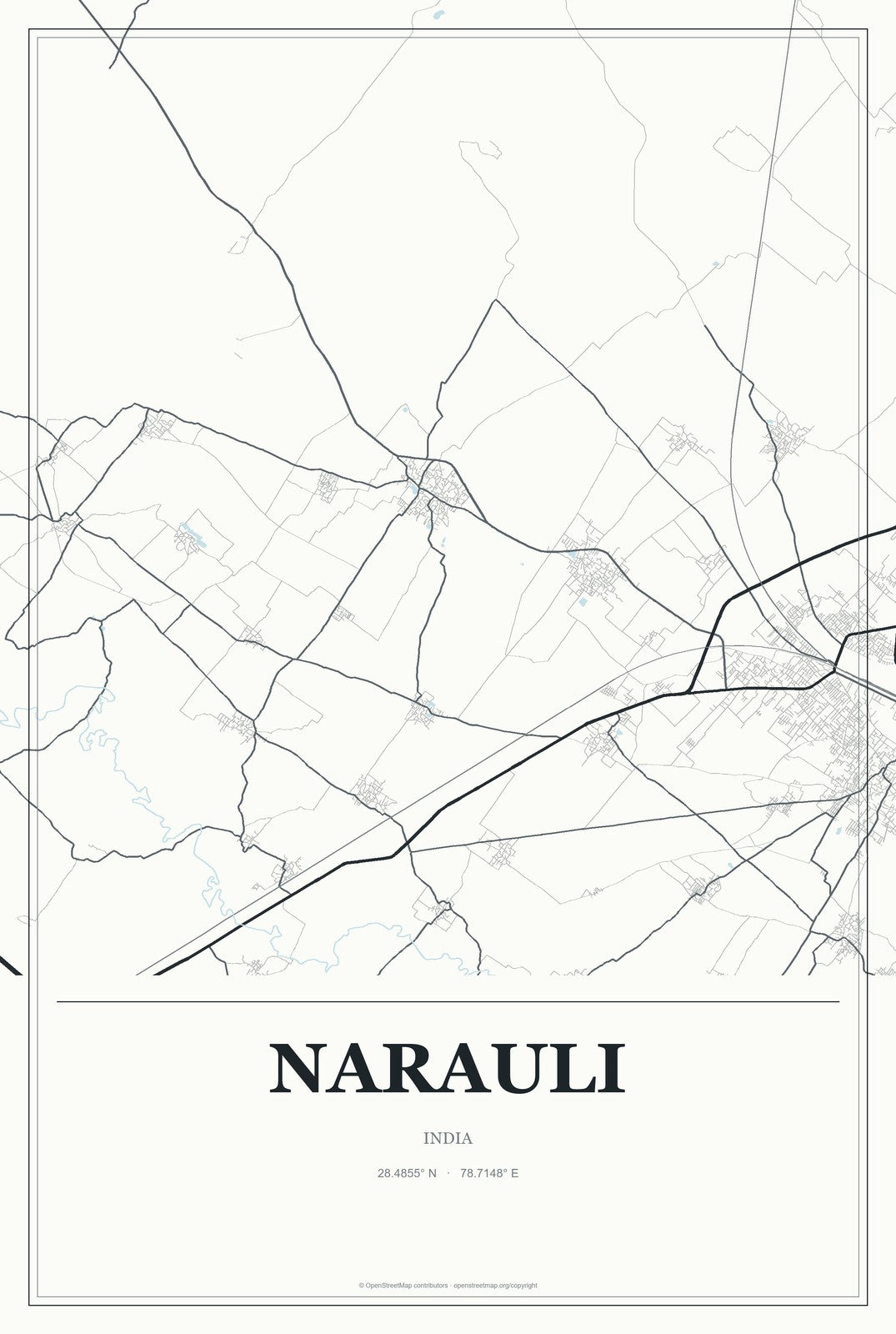 Narauli, India City Map Aluminum Sign in Gallery Air style