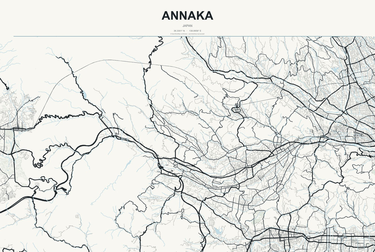 Annaka, Japan City Map Aluminum Sign in Headline Atlas style