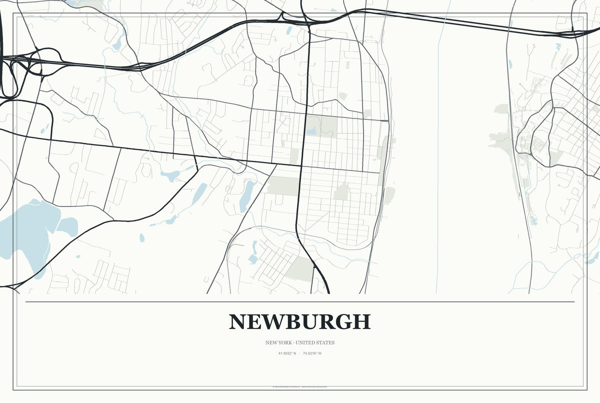 Newburgh, New York City Map Aluminum Sign in Gallery Air style