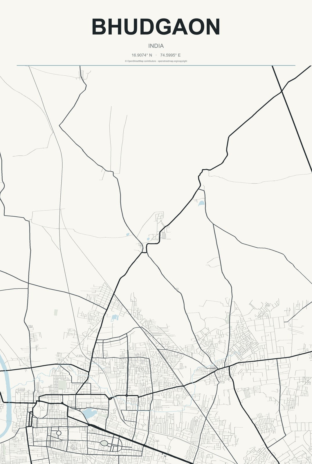 Bhudgaon, India City Map Aluminum Sign in Headline Atlas style