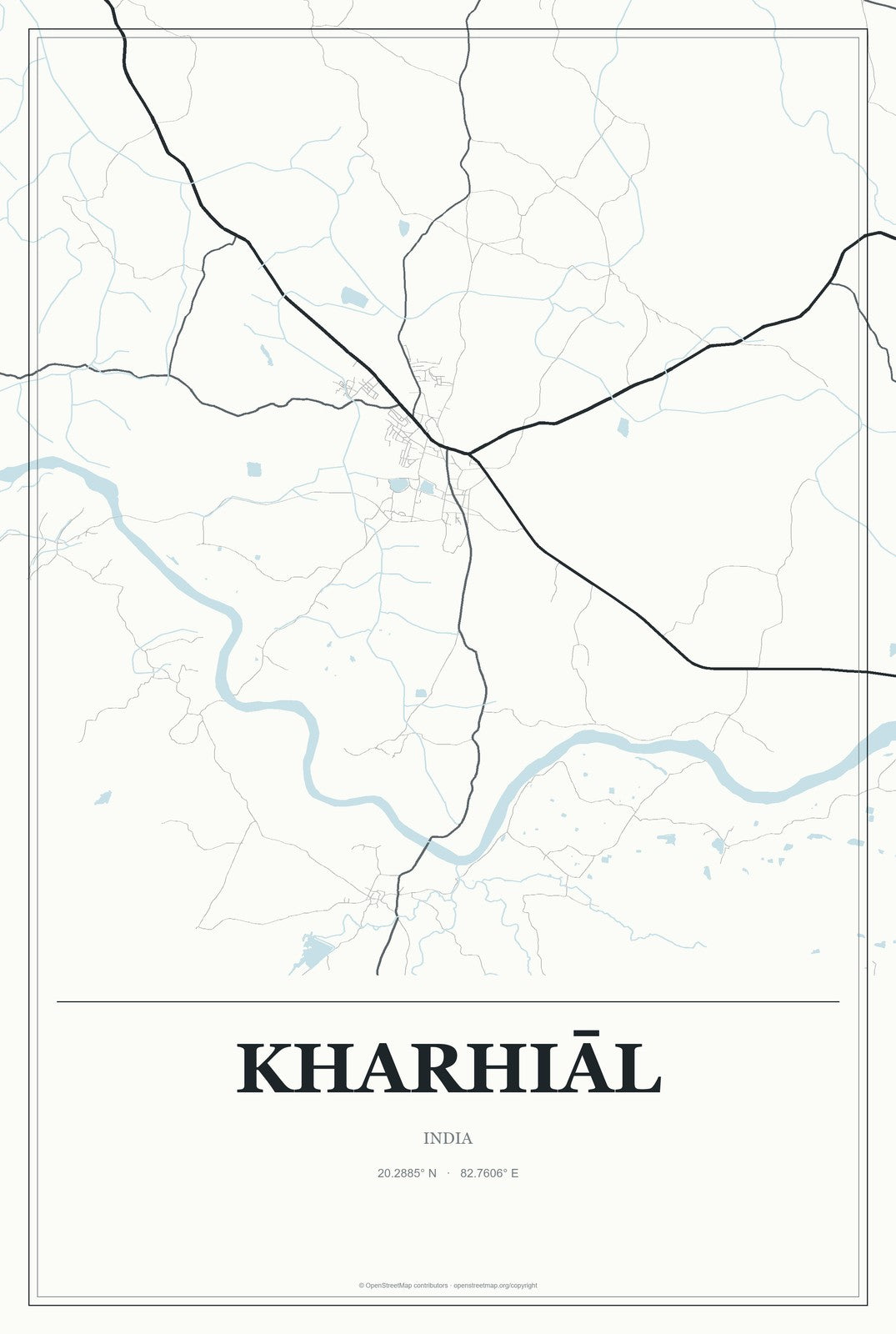 Kharhiāl, India City Map Aluminum Sign in Gallery Air style
