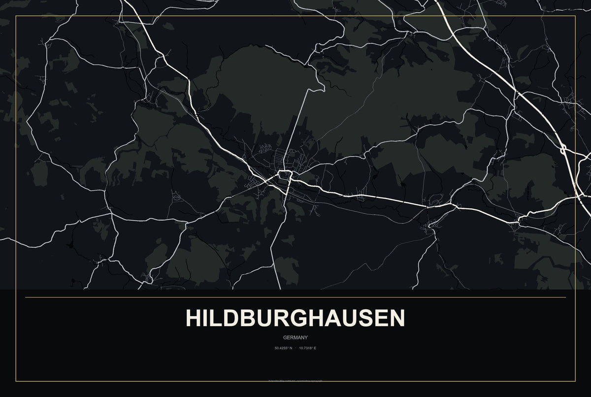 Hildburghausen, Germany City Map Aluminum Sign in Metropolitan Noir style