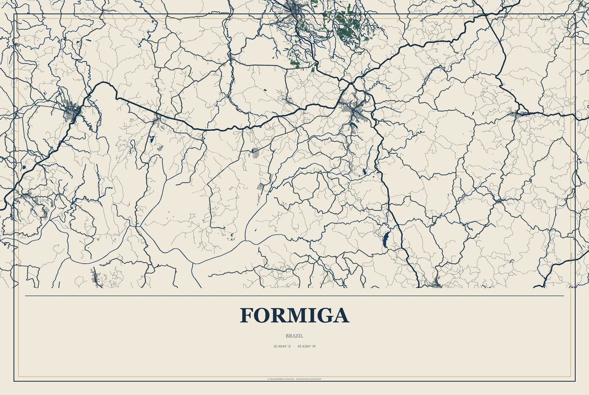 Formiga, Brazil City Map Aluminum Sign in Coastal Cutout style