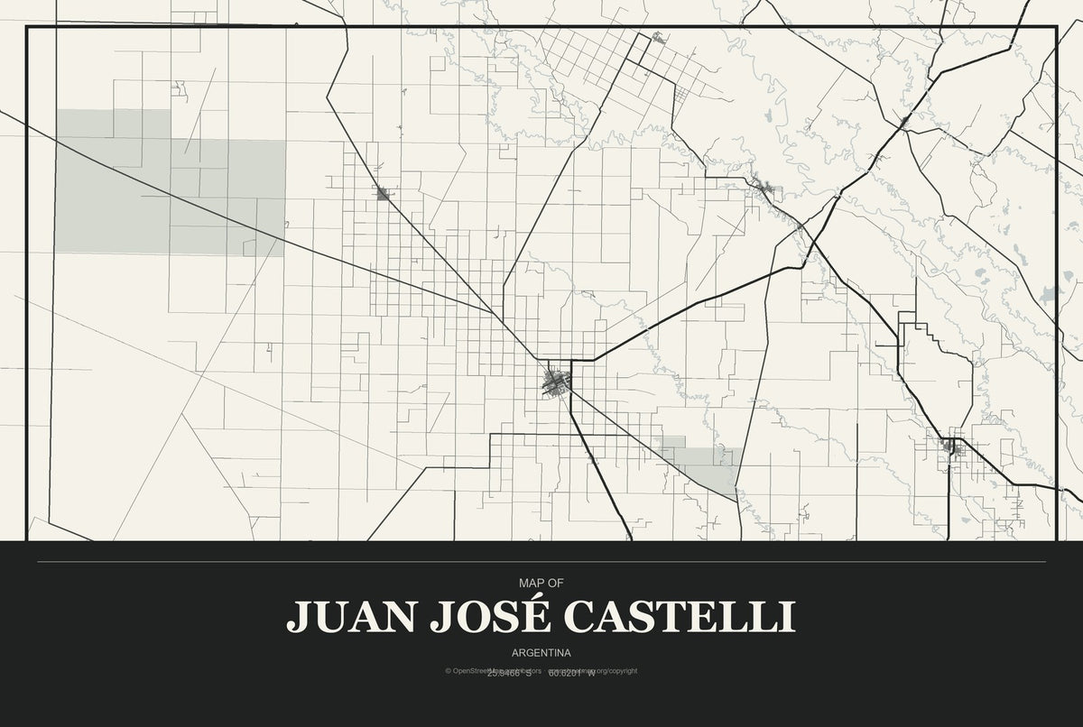 Juan José Castelli, Argentina City Map Aluminum Sign in Museum Plaque style