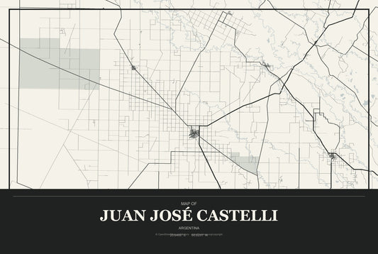 Juan José Castelli, Argentina City Map Aluminum Sign in Museum Plaque style