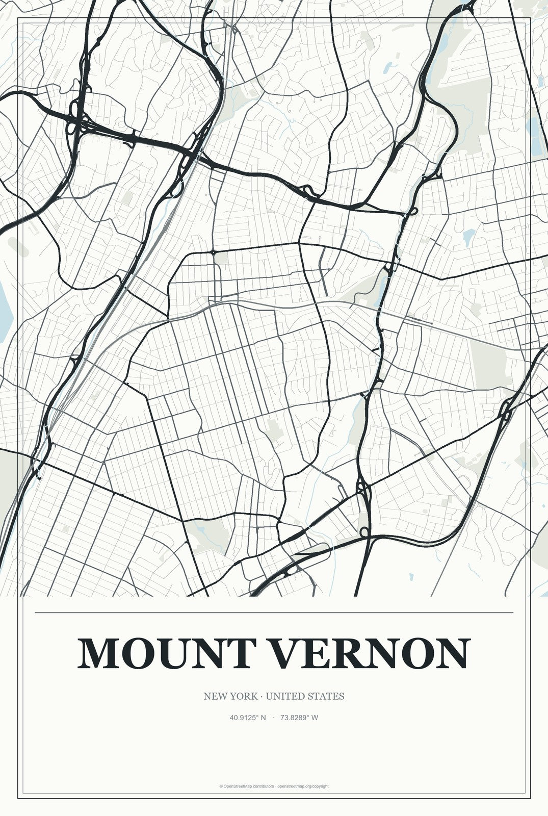 Mount Vernon, New York City Map Aluminum Sign in Gallery Air style