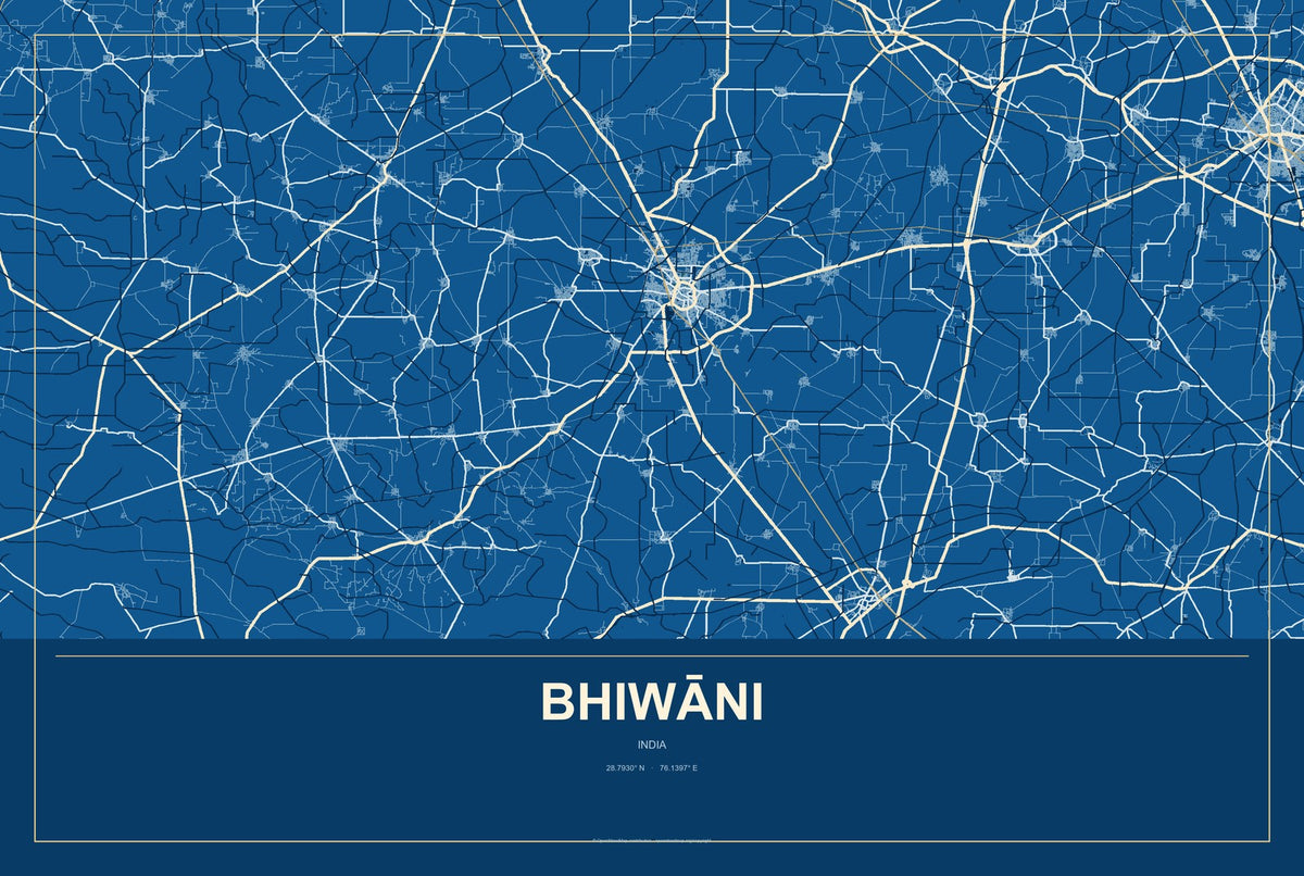 Bhiwāni, India City Map Aluminum Sign in Harbor Cobalt style