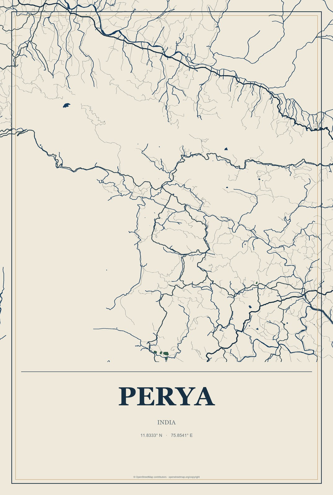 Perya, India City Map Aluminum Sign in Coastal Cutout style