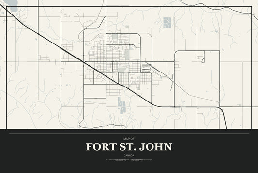 Fort St. John, Canada City Map Aluminum Sign in Museum Plaque style