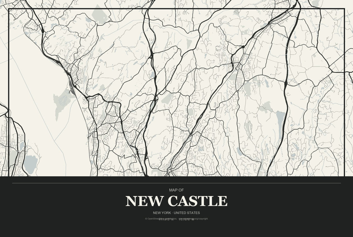 New Castle, New York City Map Aluminum Sign in Museum Plaque style