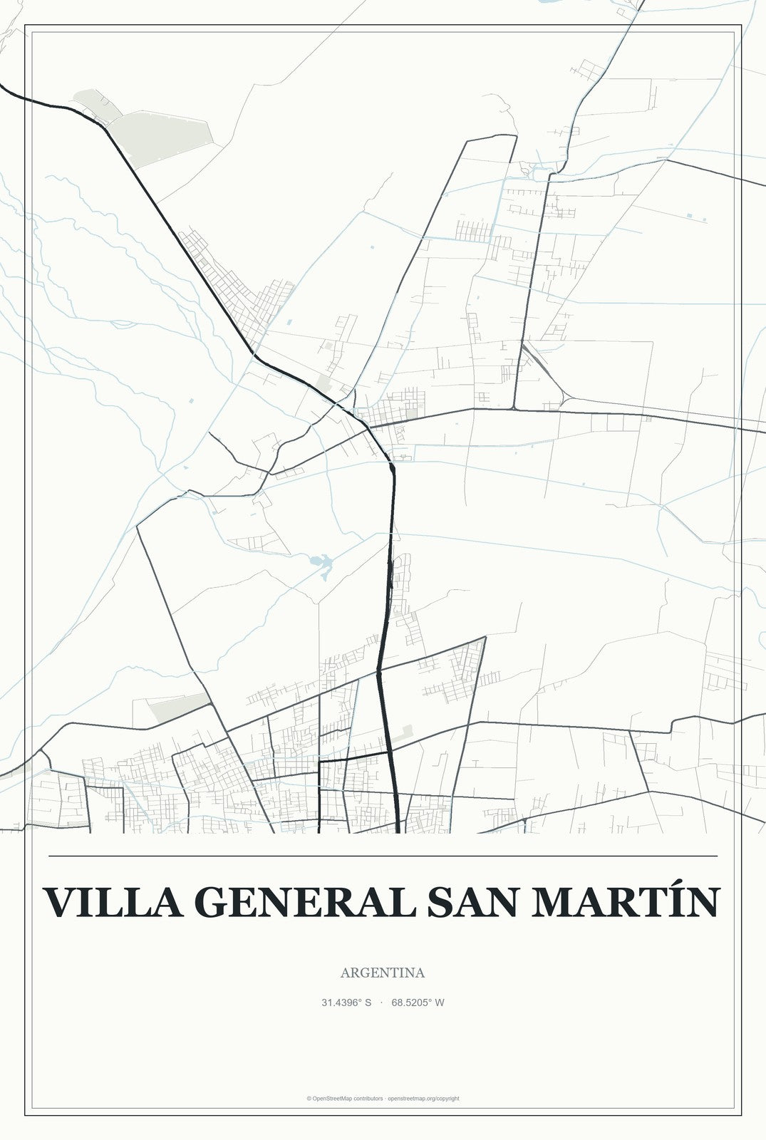 Villa General San Martín, Argentina City Map Aluminum Sign in Gallery Air style