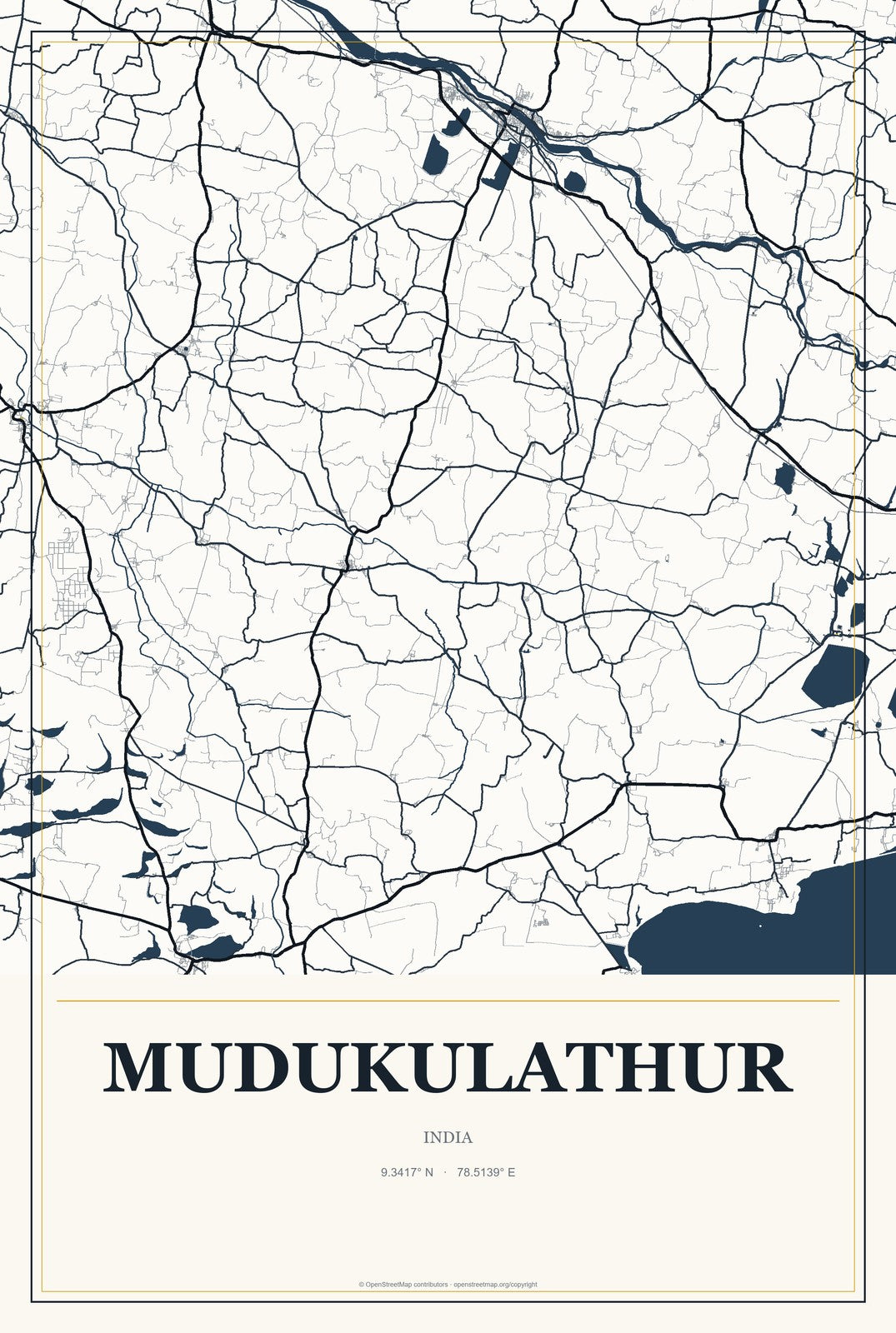 Mudukulathur, India City Map Aluminum Sign in Citrine Modern style