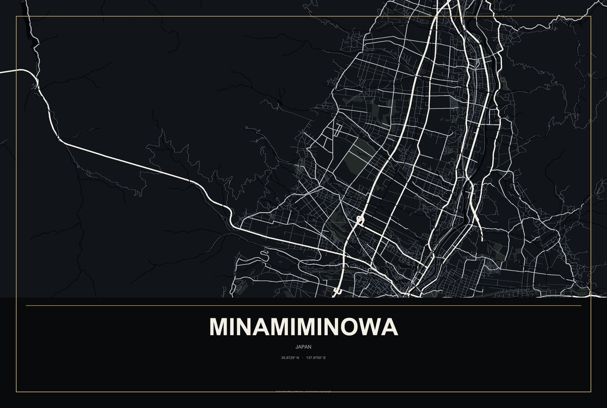 Minamiminowa, Japan City Map Aluminum Sign in Metropolitan Noir style