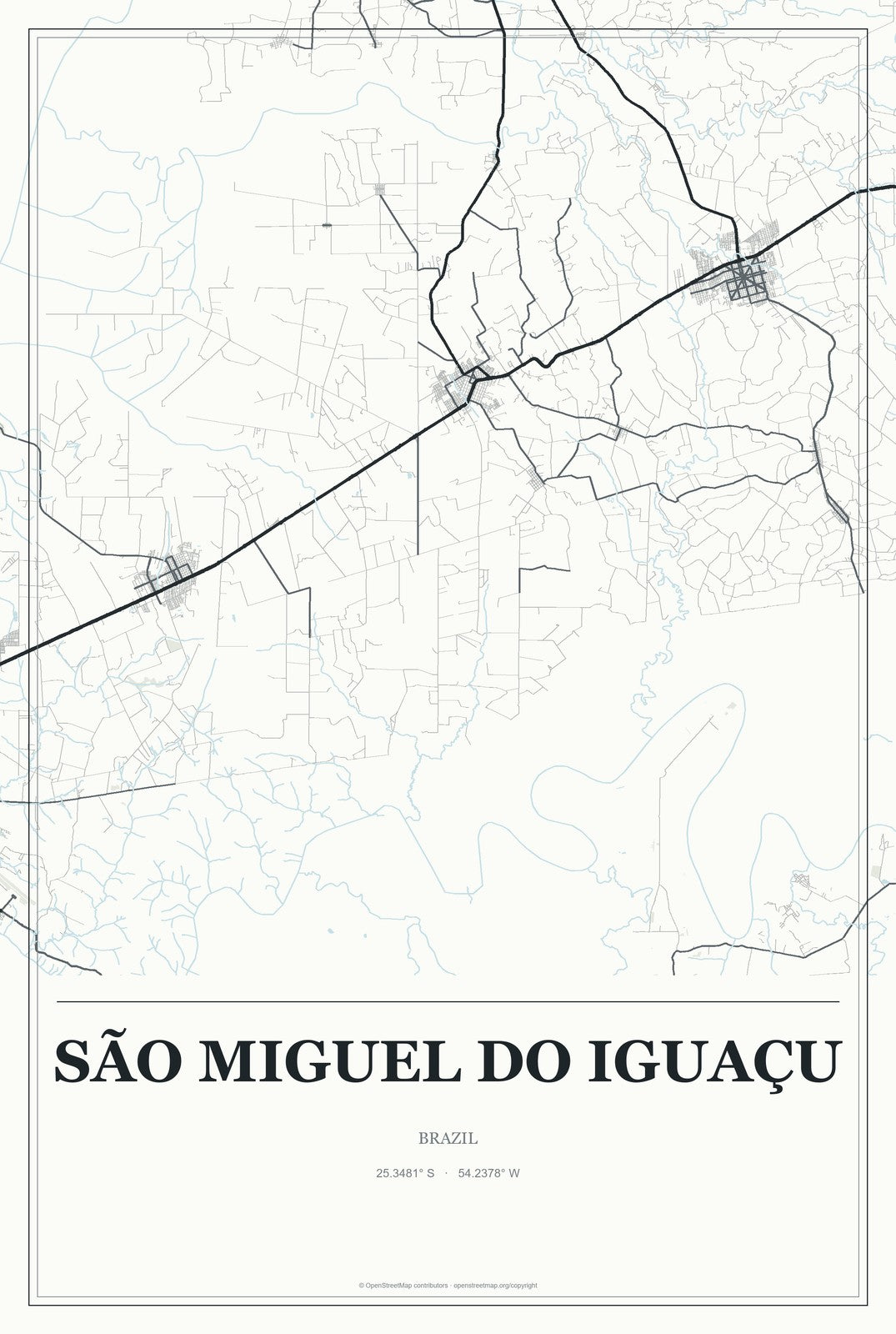 São Miguel do Iguaçu, Brazil City Map Aluminum Sign in Gallery Air style