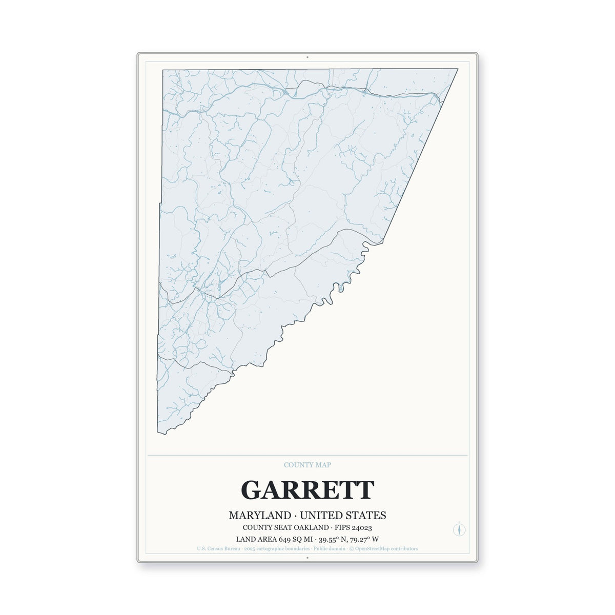 Garrett County, Maryland Map Aluminum Sign in Gallery Air style