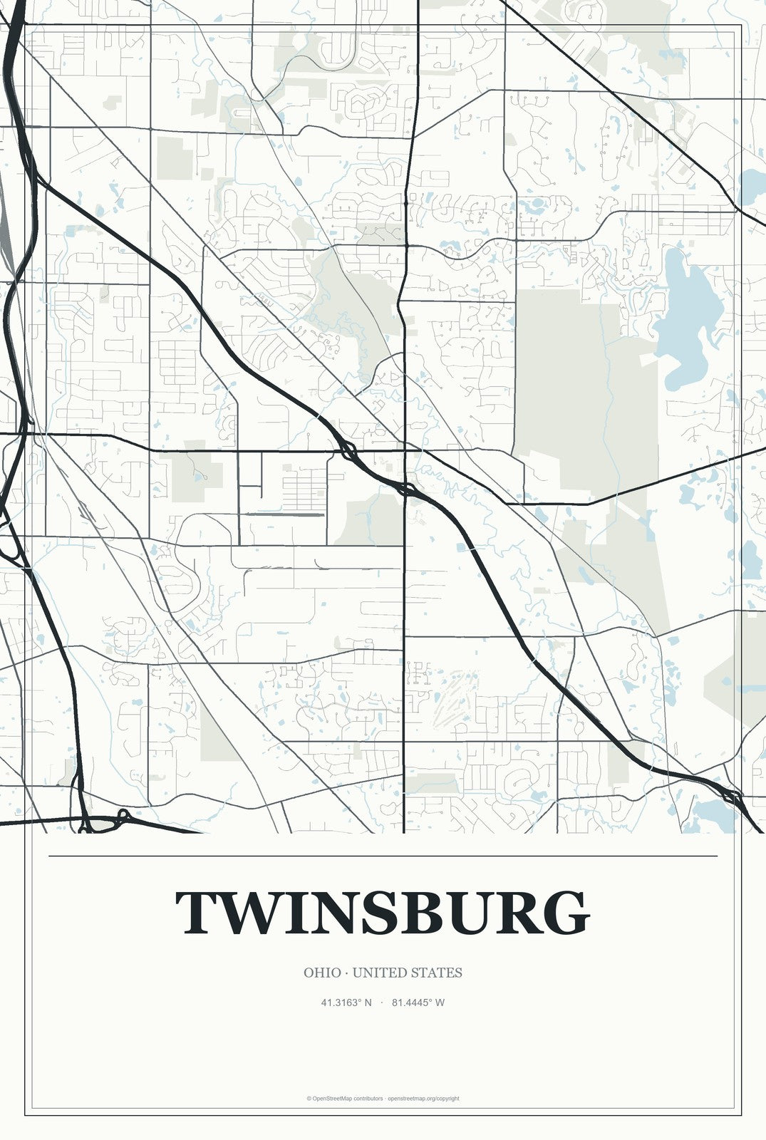 Twinsburg, Ohio City Map Aluminum Sign in Gallery Air style