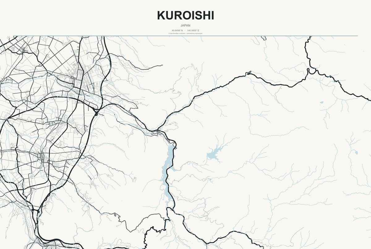 Kuroishi, Japan City Map Aluminum Sign in Headline Atlas style