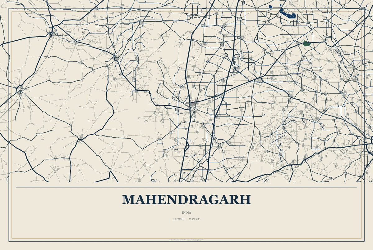 Mahendragarh, India City Map Aluminum Sign in Coastal Cutout style