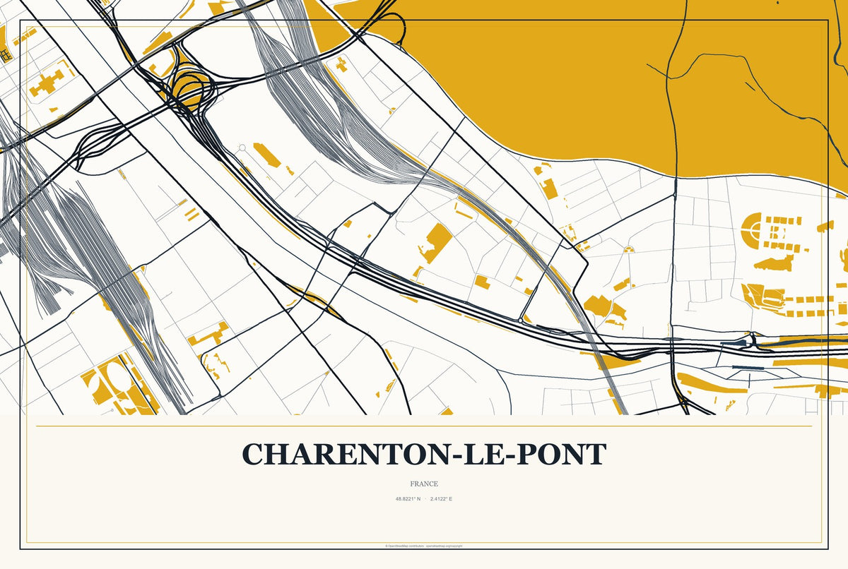 Charenton-le-Pont, France City Map Aluminum Sign in Citrine Modern style