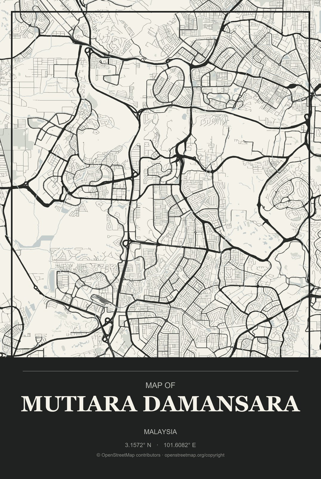 Mutiara Damansara, Malaysia City Map Aluminum Sign in Museum Plaque style