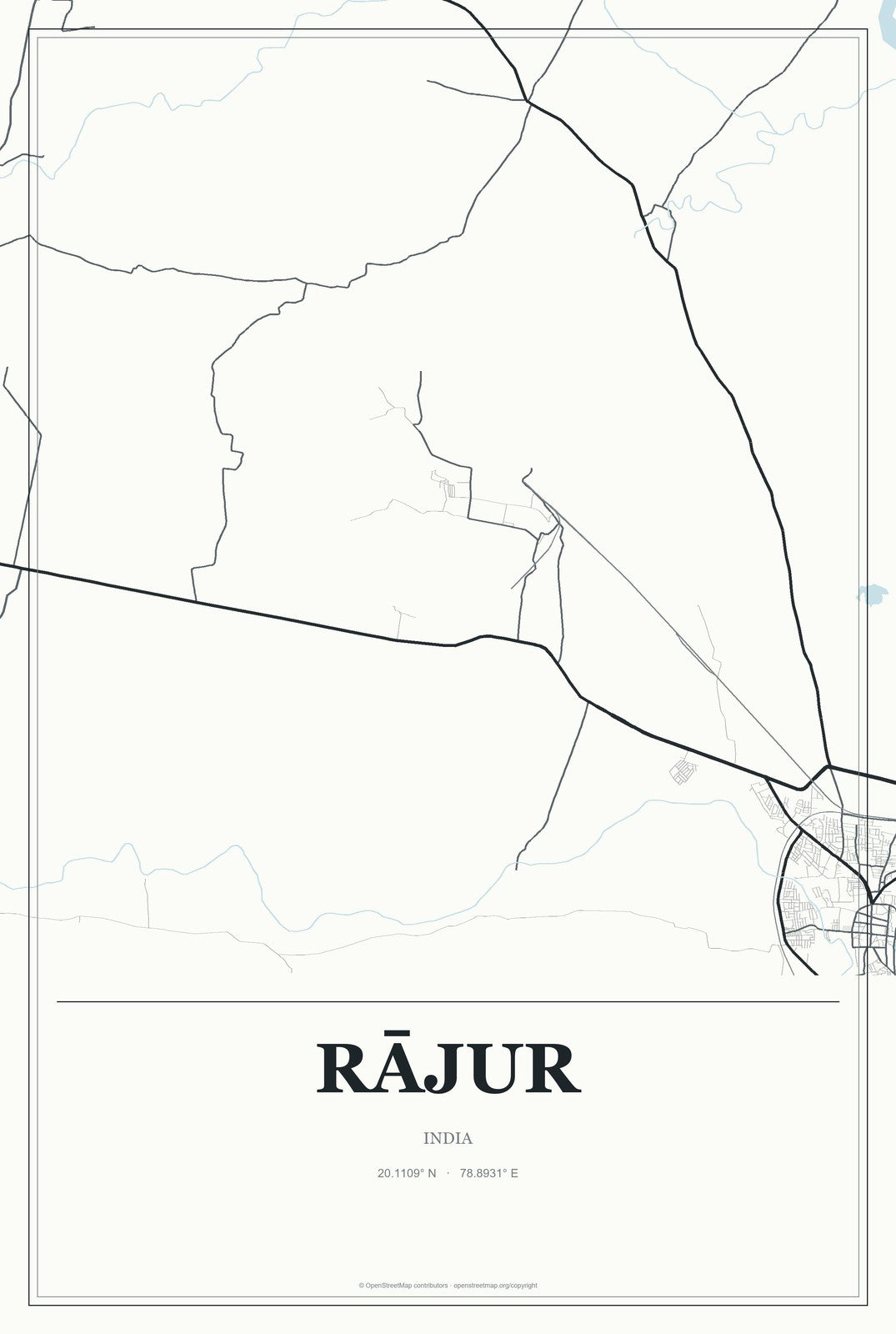 Rājur, India City Map Aluminum Sign in Gallery Air style