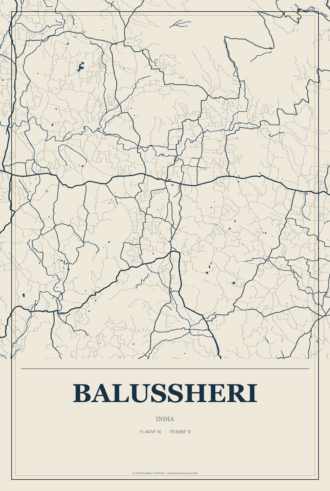 Balussheri, India City Map Aluminum Sign in Coastal Cutout style