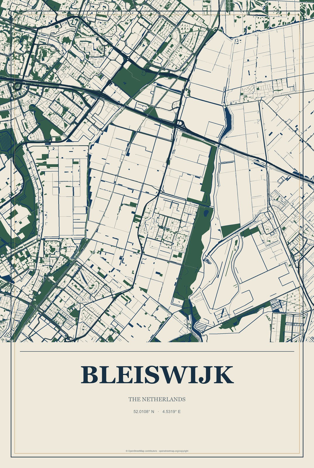 Bleiswijk, The Netherlands City Map Aluminum Sign in Coastal Cutout style