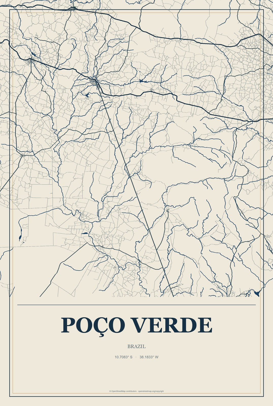 Poço Verde, Brazil City Map Aluminum Sign in Coastal Cutout style