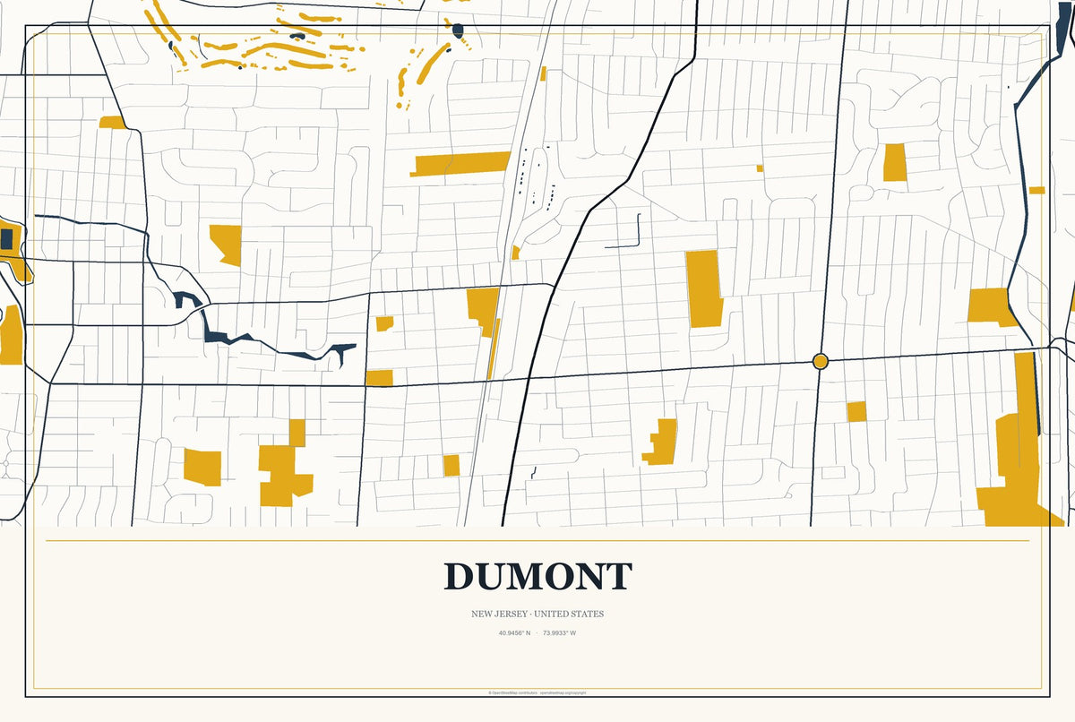 Dumont, New Jersey City Map Aluminum Sign in Citrine Modern style