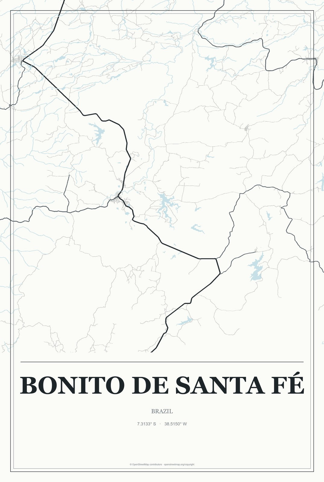 Bonito de Santa Fé, Brazil City Map Aluminum Sign in Gallery Air style