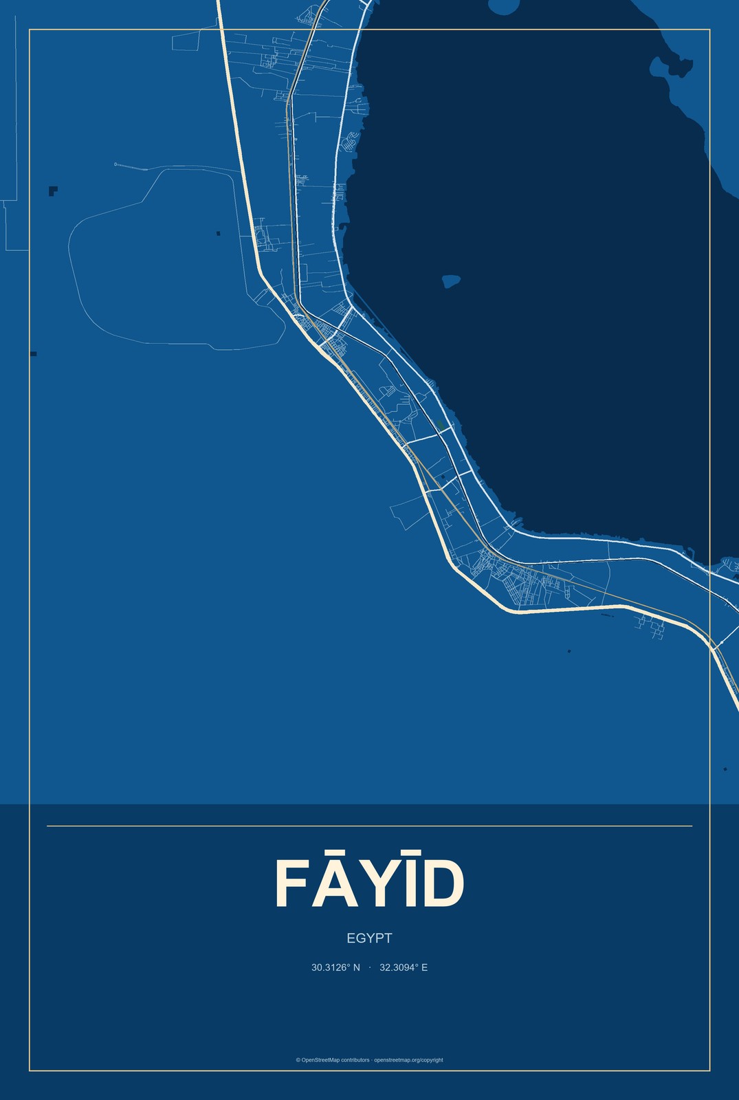Fāyīd, Egypt City Map Aluminum Sign in Harbor Cobalt style