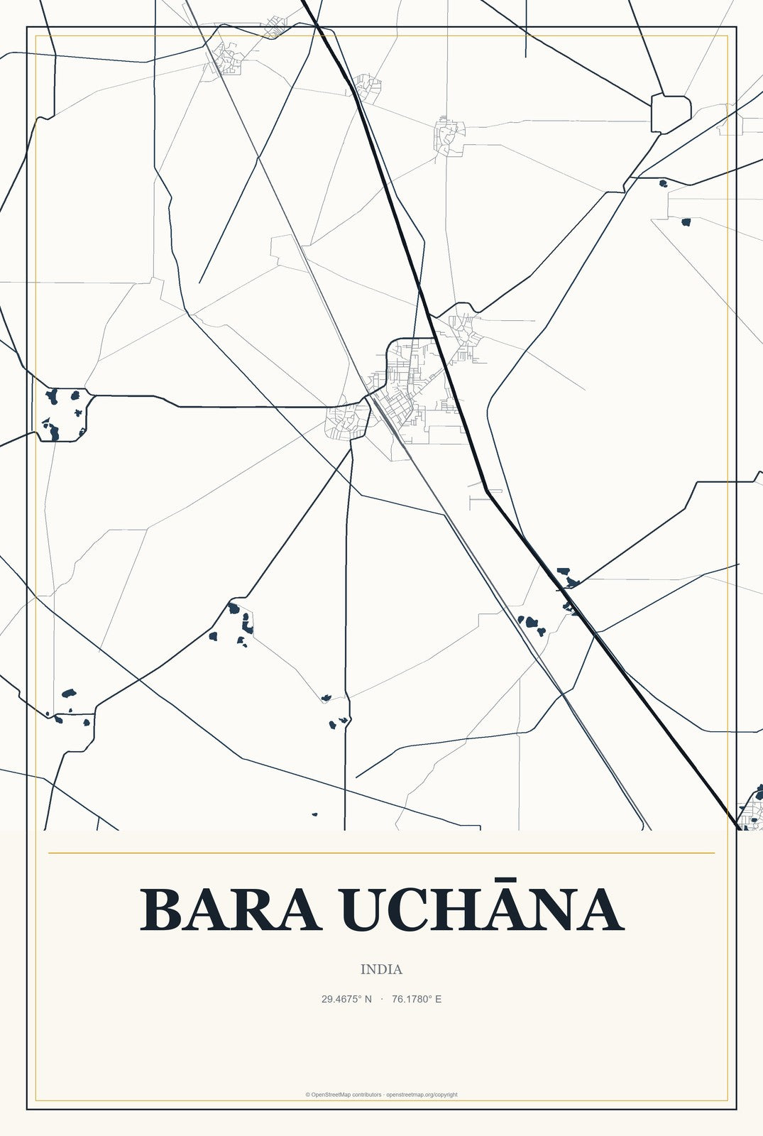 Bara Uchāna, India City Map Aluminum Sign in Citrine Modern style
