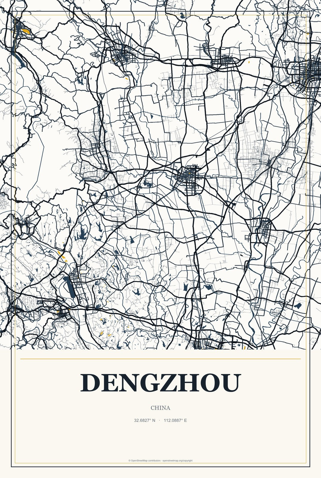 Dengzhou, Shandong, China City Map Aluminum Sign in Citrine Modern style