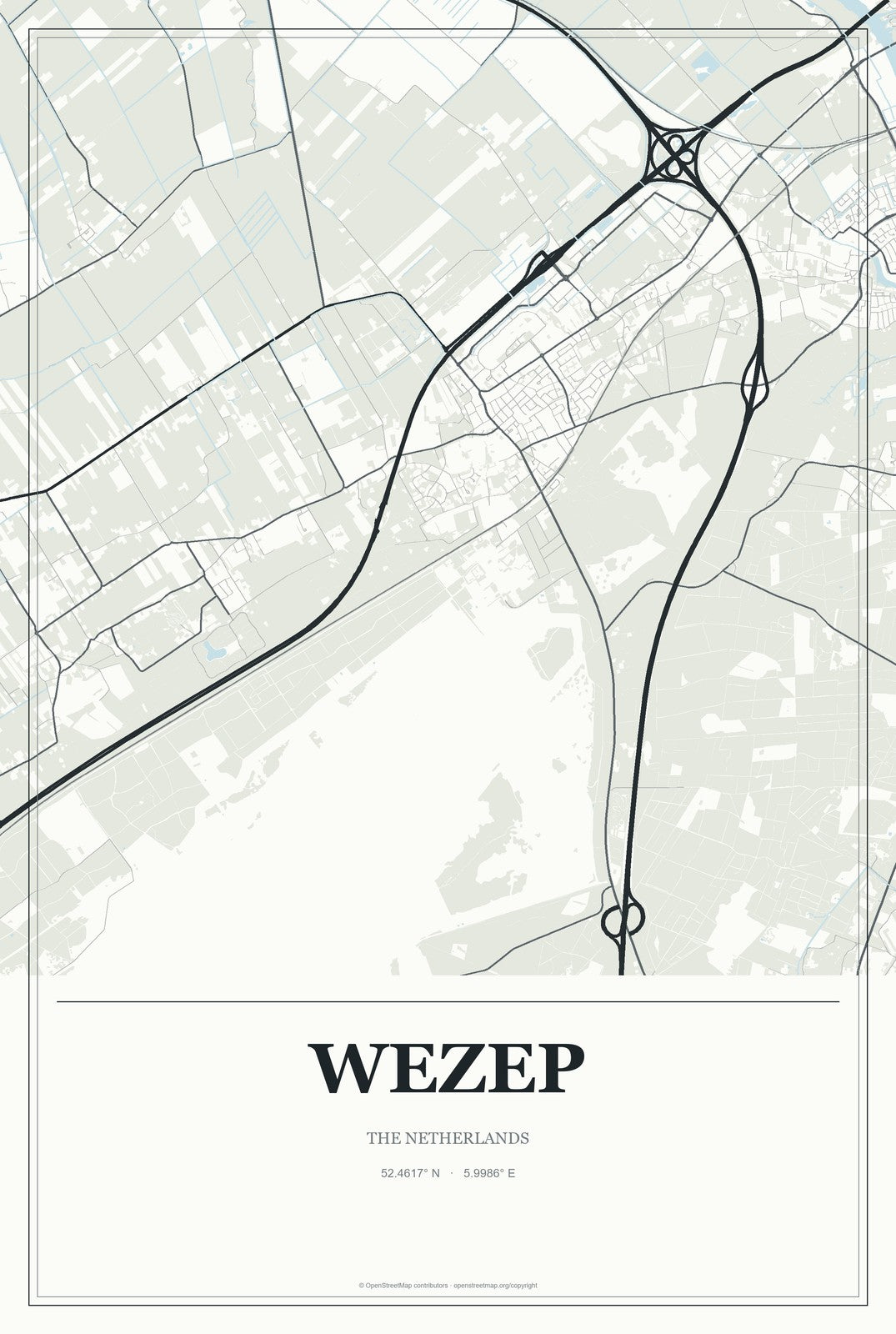 Wezep, The Netherlands City Map Aluminum Sign in Gallery Air style