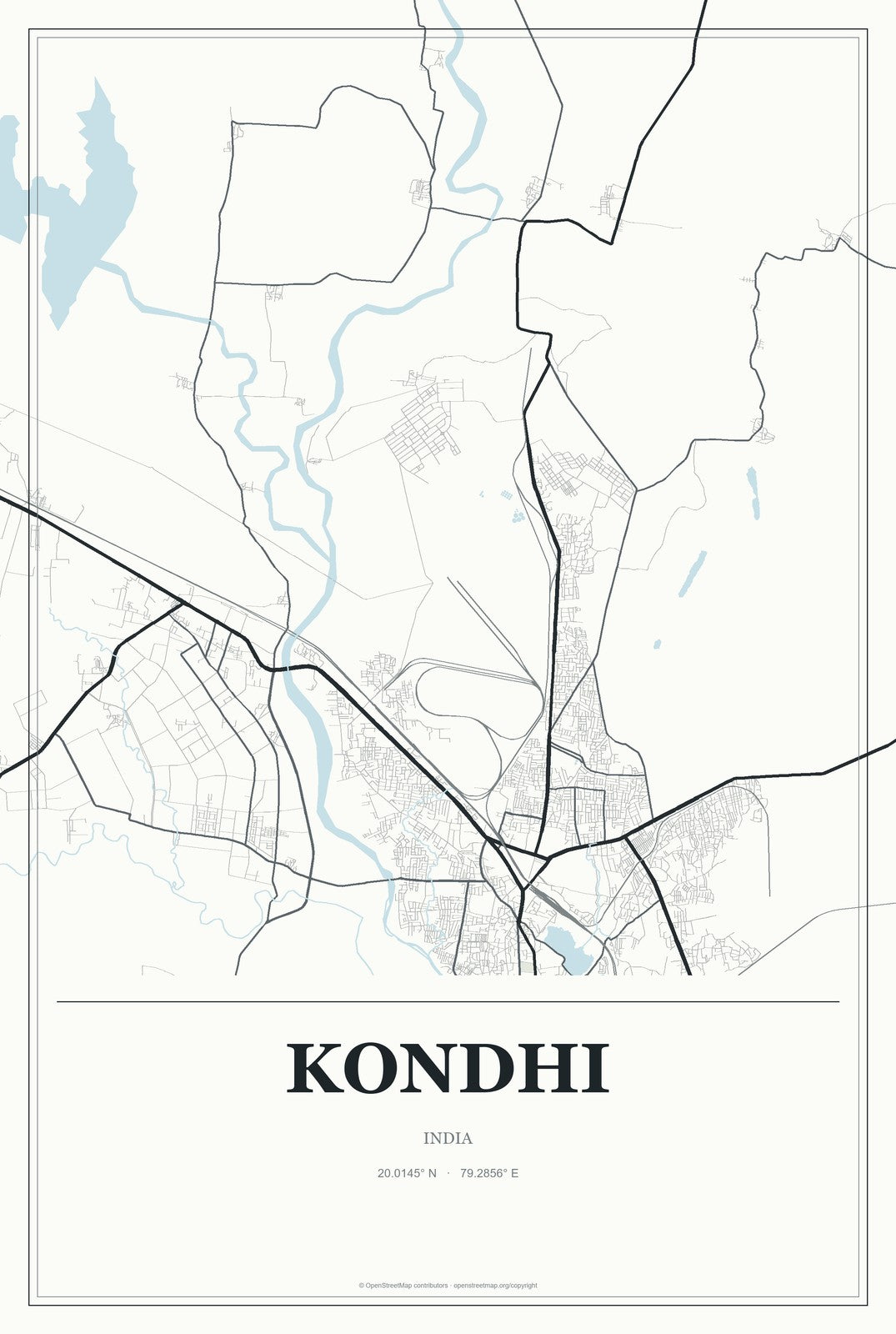 Kondhi, India City Map Aluminum Sign in Gallery Air style