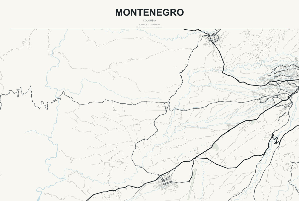 Montenegro, Colombia City Map Aluminum Sign in Headline Atlas style