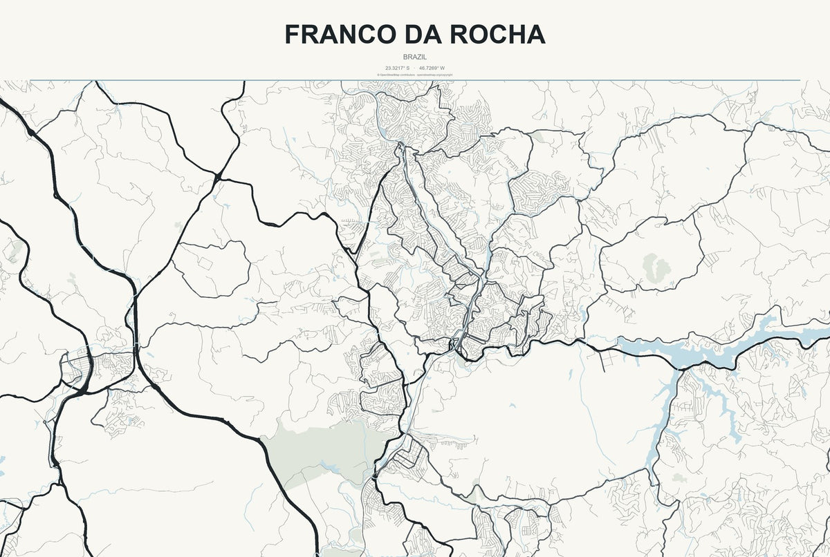 Franco da Rocha, Brazil City Map Aluminum Sign in Headline Atlas style