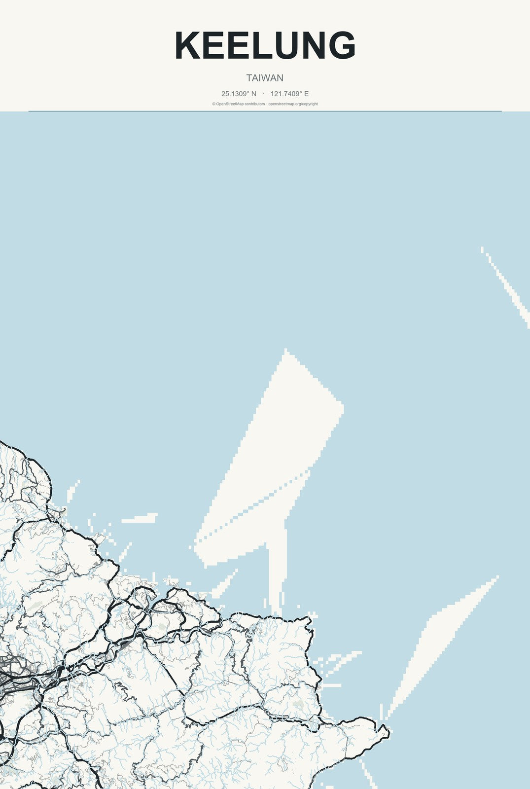 Keelung, Taiwan City Map Aluminum Sign in Headline Atlas style